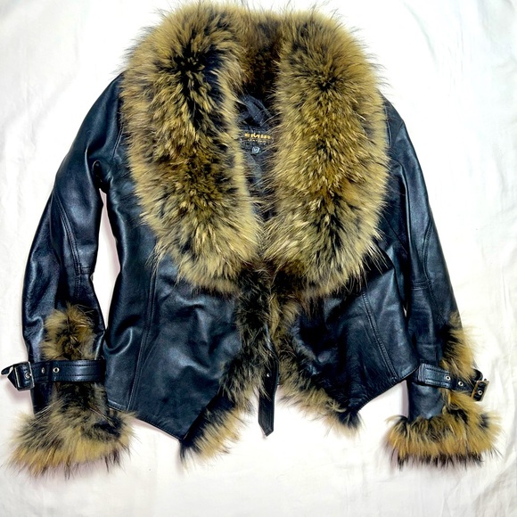 Real Fox Fur Leather Coat Jacket - Picture 1 of 9